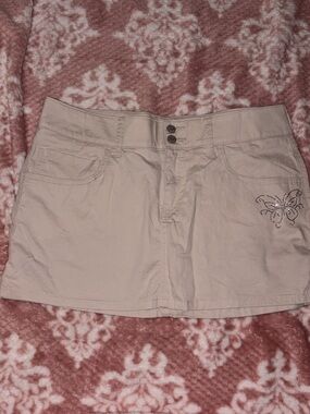 Hollister Light Beige Mini Skirt with Rhinestone Butterfly